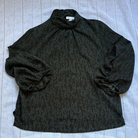 Prologue Dark Chocolate Blouse with Green Leaf Print. - Picture 10 of 12